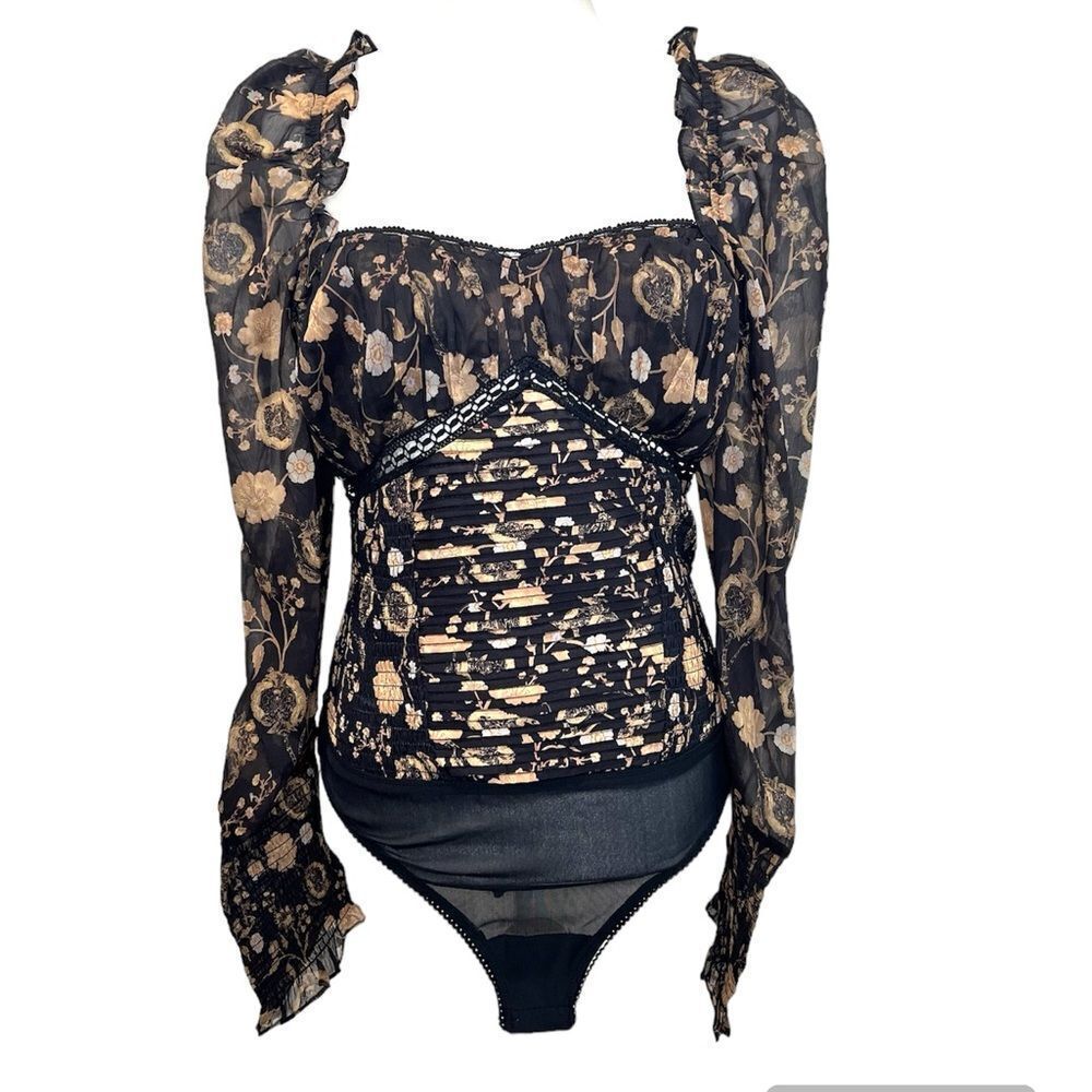 FREE PEOPLE Intimately Brunch Date Bodysuit Black Combo